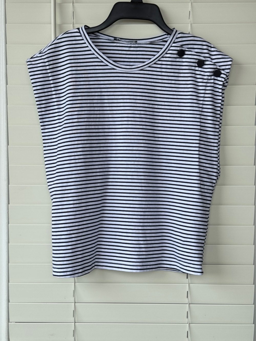 Zara Black & White Striped Sleeveless Button-Shoulder Tank